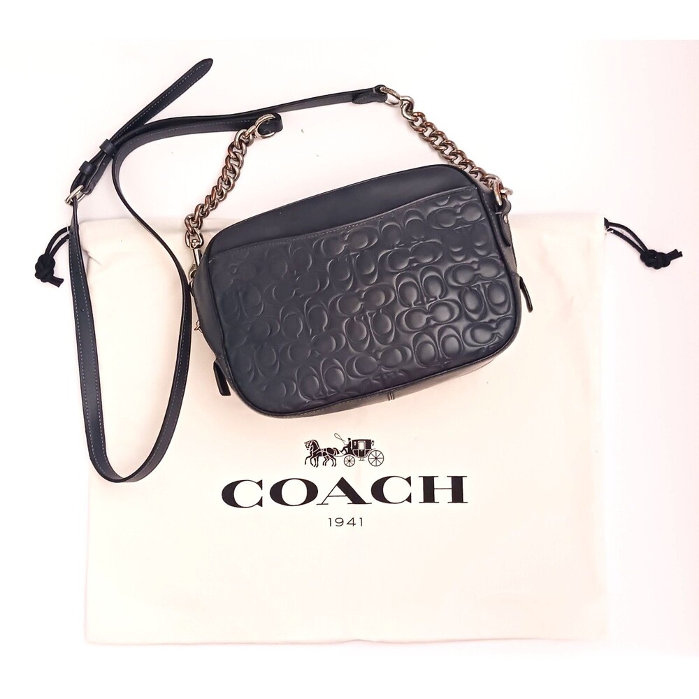 Coach Black Embossed Signature Leather Crossbody Bag
